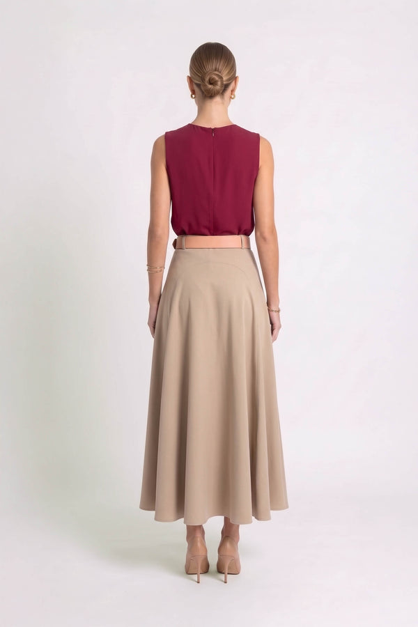 Nora Belted A-Line Light-Blue Midi Falda 740995 KAK - Reina Diaz