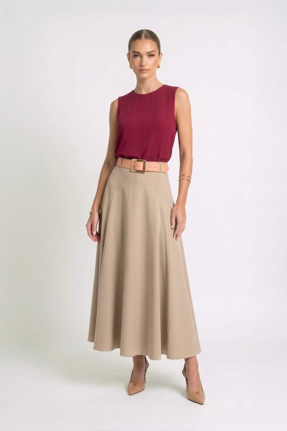 Nora Belted A-Line Light-Blue Midi Falda 740995 KAK - Reina Diaz