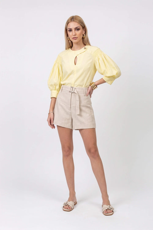 Nora Belted High-Waist Shorts 731152 BEI - Reina Diaz