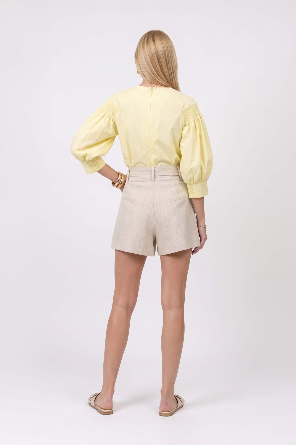 Nora Belted High-Waist Shorts 731152 BEI - Reina Diaz