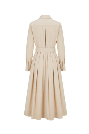 Nora Belted Pleated Shirt Midi Vestido 526271 BEI - Reina Diaz