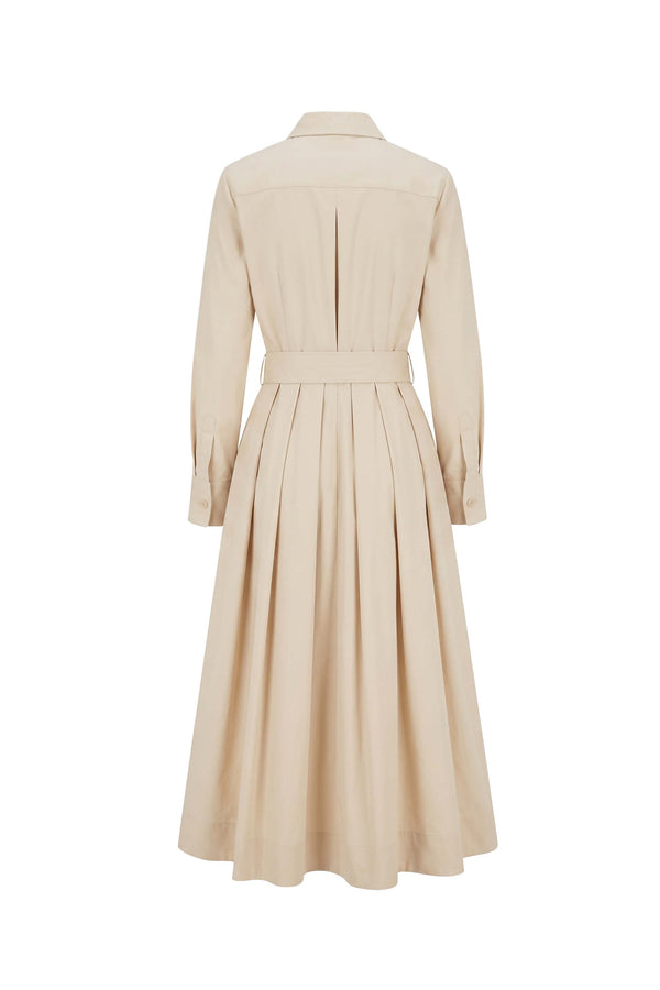 Nora Belted Pleated Shirt Midi Vestido 526271 BEI - Reina Diaz