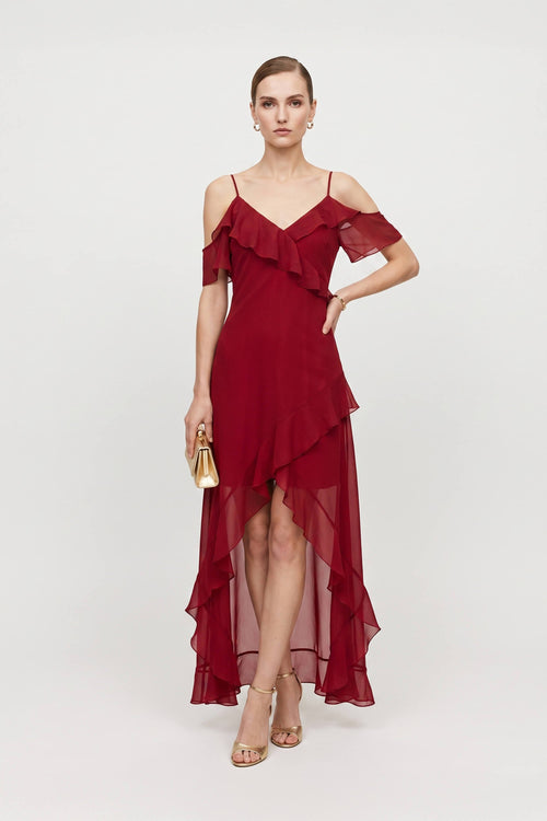 Nora Cold-Shoulder High-Low Vestido 526290 - Reina Diaz