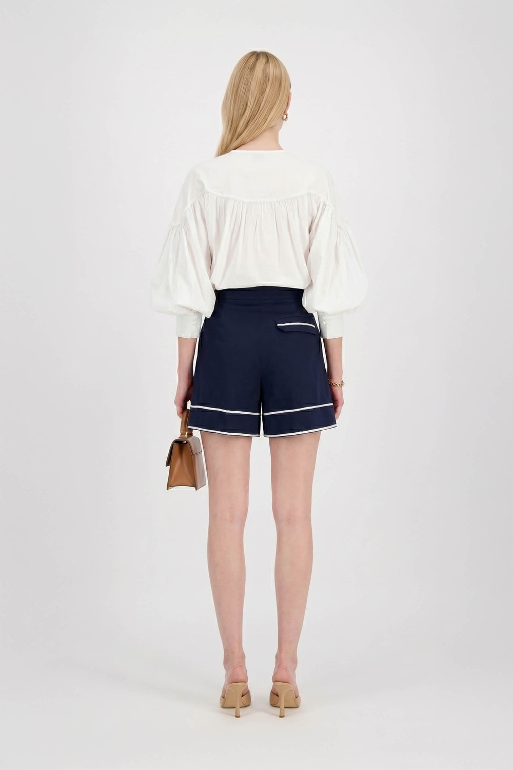 Nora High - Waisted Contrast - Trim Tailored Shorts - Reina Diaz
