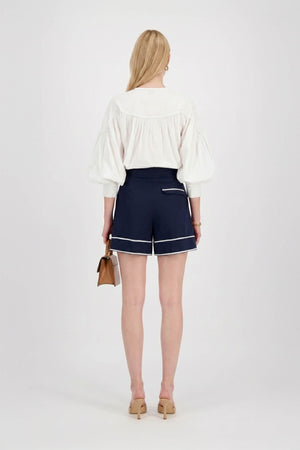 Nora High - Waisted Contrast - Trim Tailored Shorts - Reina Diaz