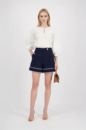 Nora High - Waisted Contrast - Trim Tailored Shorts - Reina Diaz