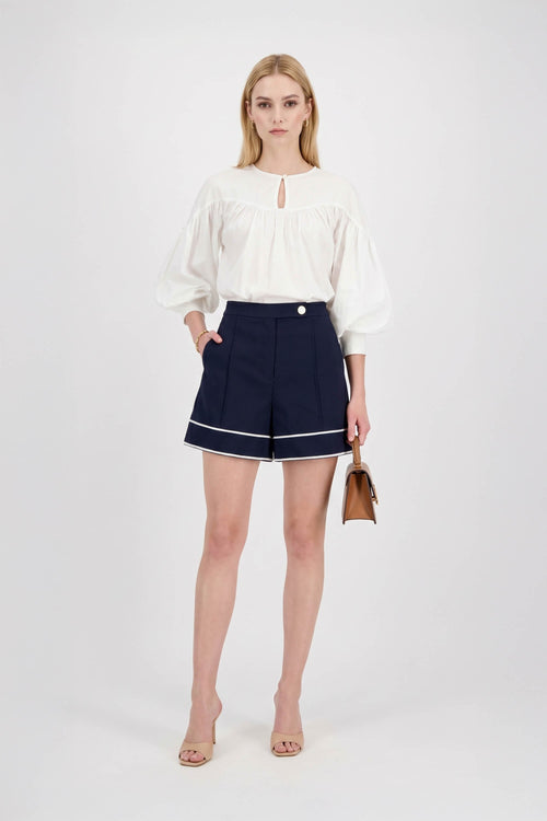 Nora High - Waisted Contrast - Trim Tailored Shorts - Reina Diaz