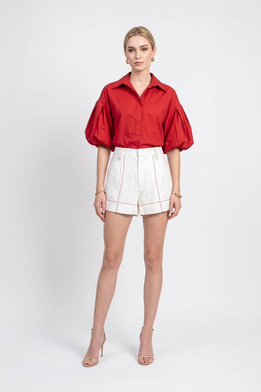 Nora Puff Sleeve Collar Red Blusa 752962 ROJ - Reina Diaz