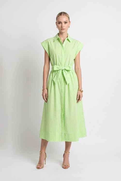 Nora Striped Belted Shirt Midi Vestido 723111 LIM - Reina Diaz