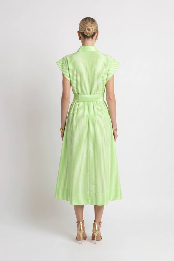 Nora Striped Belted Shirt Midi Vestido 723111 LIM - Reina Diaz