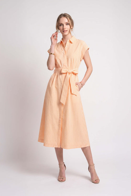 Nora Striped Belted Shirt Midi Vestido 723111 NAR - Reina Diaz