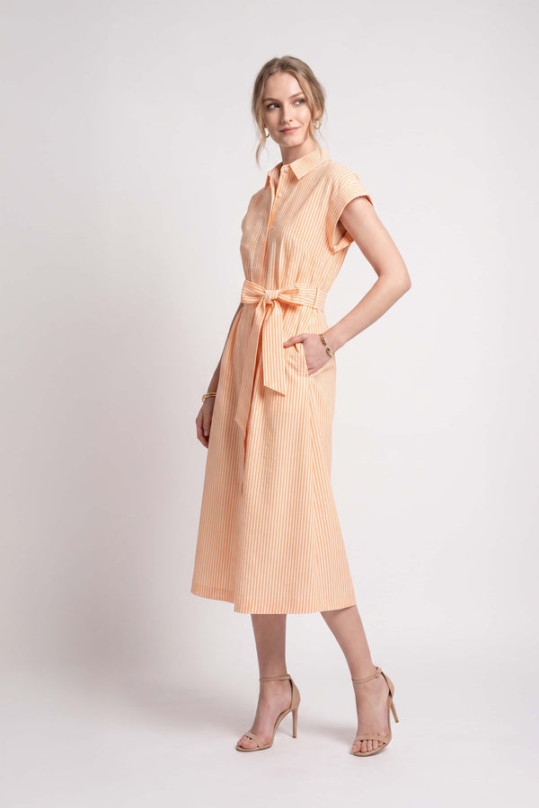 Nora Striped Belted Shirt Midi Vestido 723111 NAR - Reina Diaz