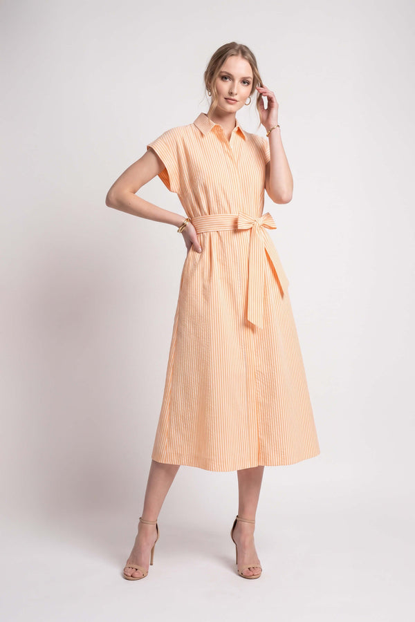 Nora Striped Belted Shirt Midi Vestido 723111 NAR - Reina Diaz