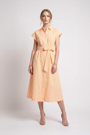 Nora Striped Belted Shirt Midi Vestido 723111 NAR - Reina Diaz