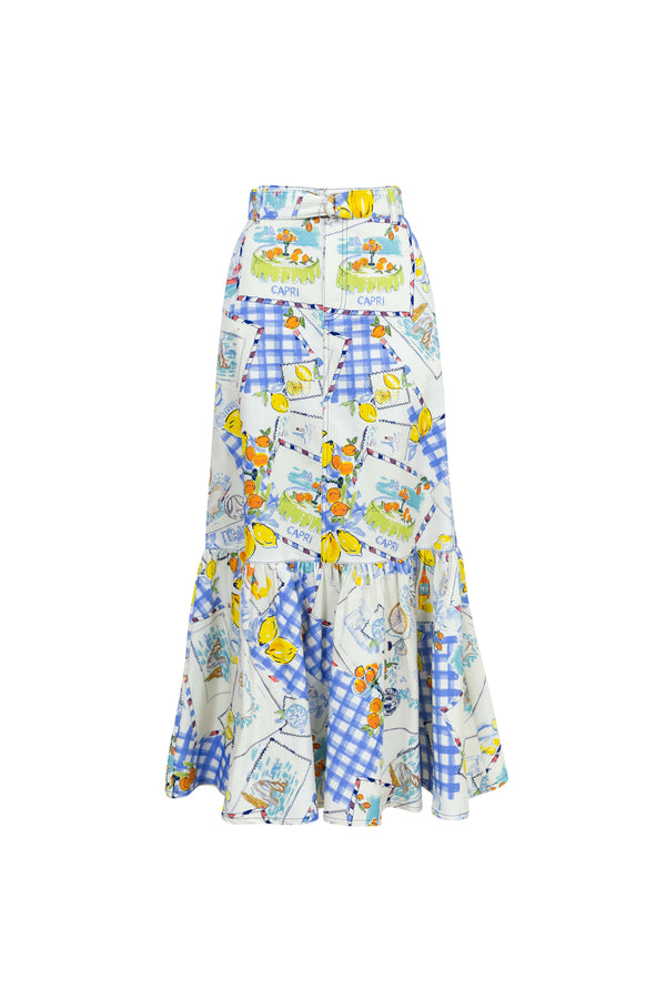 Olimpia Capri-Print Tiered Midi Falda 740998 AZU - Reina Diaz