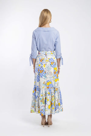 Olimpia Capri-Print Tiered Midi Falda 740998 AZU - Reina Diaz