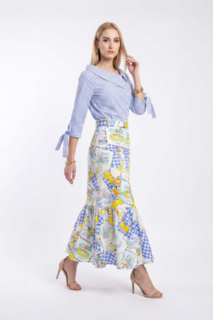 Olimpia Capri-Print Tiered Midi Falda 740998 AZU - Reina Diaz