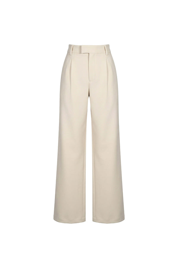Olimpia Cuffed Wide-Leg Tailored Pantalón 532136 BEI - Reina Diaz