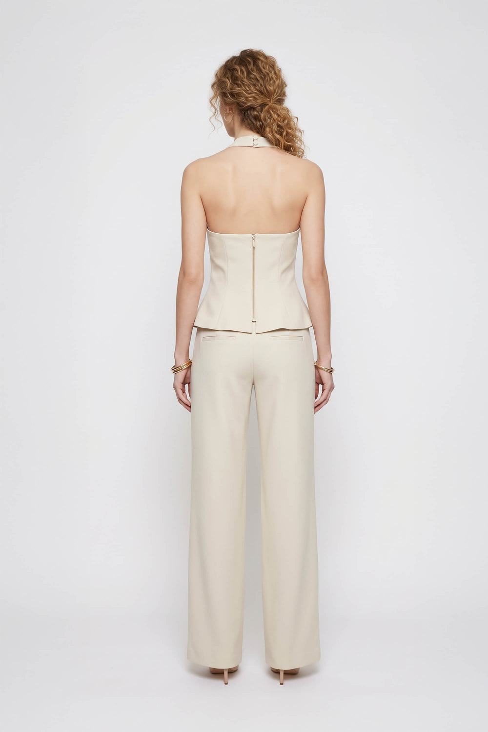 Olimpia Cuffed Wide-Leg Tailored Pantalón 532136 BEI - Reina Diaz