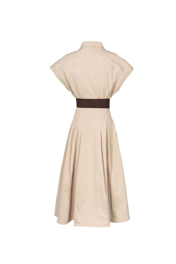 Olimpia Epaulette Belted Shirt Midi Vestido 723171 BEI - Reina Diaz