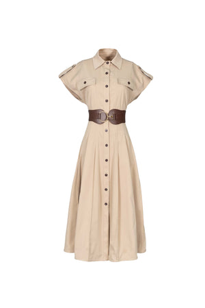 Olimpia Epaulette Belted Shirt Midi Vestido 723171 BEI - Reina Diaz
