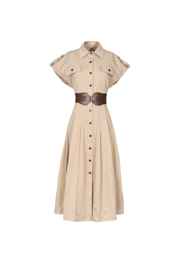 Olimpia Epaulette Belted Shirt Midi Vestido 723171 BEI - Reina Diaz