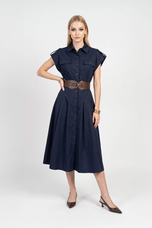 Olimpia Epaulette Belted Shirt Midi Vestido 723171 MAR - Reina Diaz