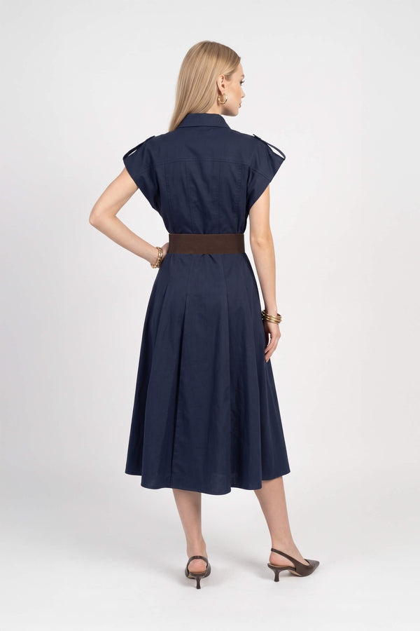 Olimpia Epaulette Belted Shirt Midi Vestido 723171 MAR - Reina Diaz
