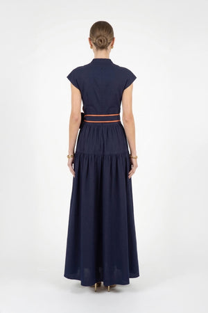 Olimpia Floral Belted Tiered Maxi Vestido 526302 MAR - Reina Diaz