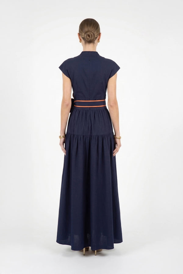 Olimpia Floral Belted Tiered Maxi Vestido 526302 MAR - Reina Diaz