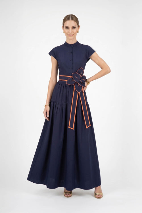 Olimpia Floral Belted Tiered Maxi Vestido 526302 MAR - Reina Diaz