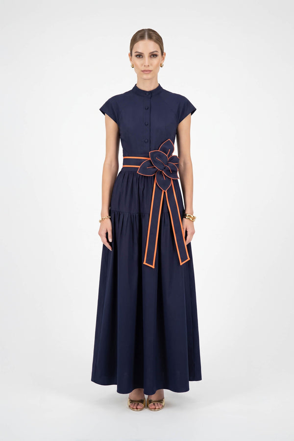 Olimpia Floral Belted Tiered Maxi Vestido 526302 MAR - Reina Diaz