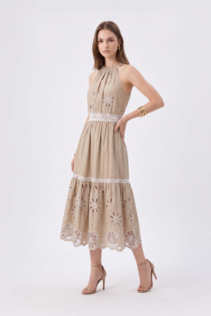 Olimpia Halter Embroidered Midi Vestido 526201 KAK - Reina Diaz