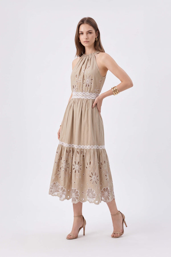 Olimpia Halter Embroidered Midi Vestido 526201 KAK - Reina Diaz