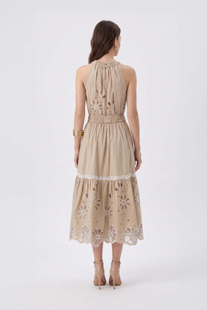 Olimpia Halter Embroidered Midi Vestido 526201 KAK - Reina Diaz
