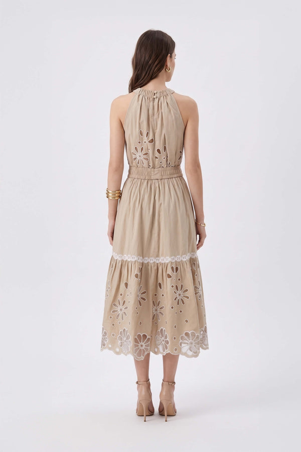Olimpia Halter Embroidered Midi Vestido 526201 KAK - Reina Diaz