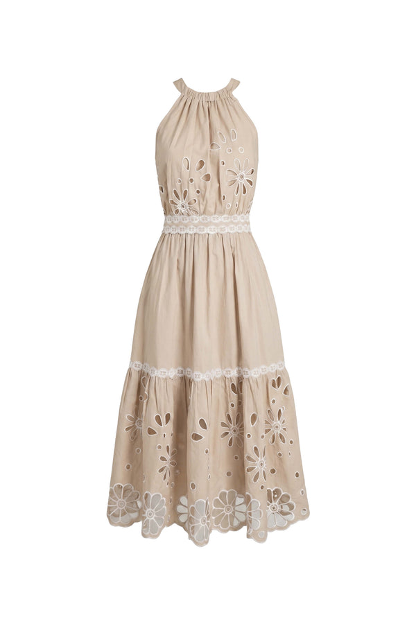Olimpia Halter Embroidered Midi Vestido 526201 KAK - Reina Diaz