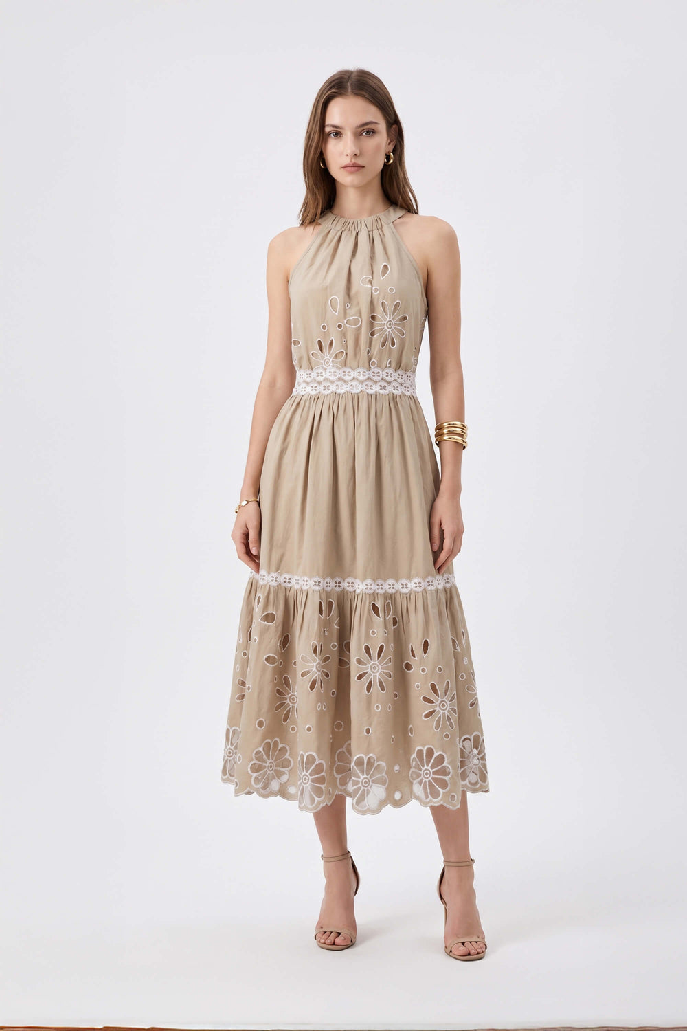 Olimpia Halter Embroidered Midi Vestido 526201 KAK - Reina Diaz