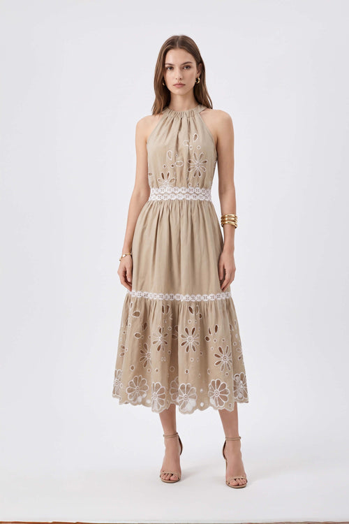 Olimpia Halter Embroidered Midi Vestido 526201 KAK - Reina Diaz