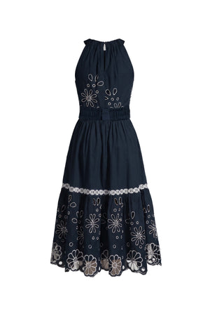 Olimpia Halter Embroidered Midi Vestido 526201 MAR - Reina Diaz