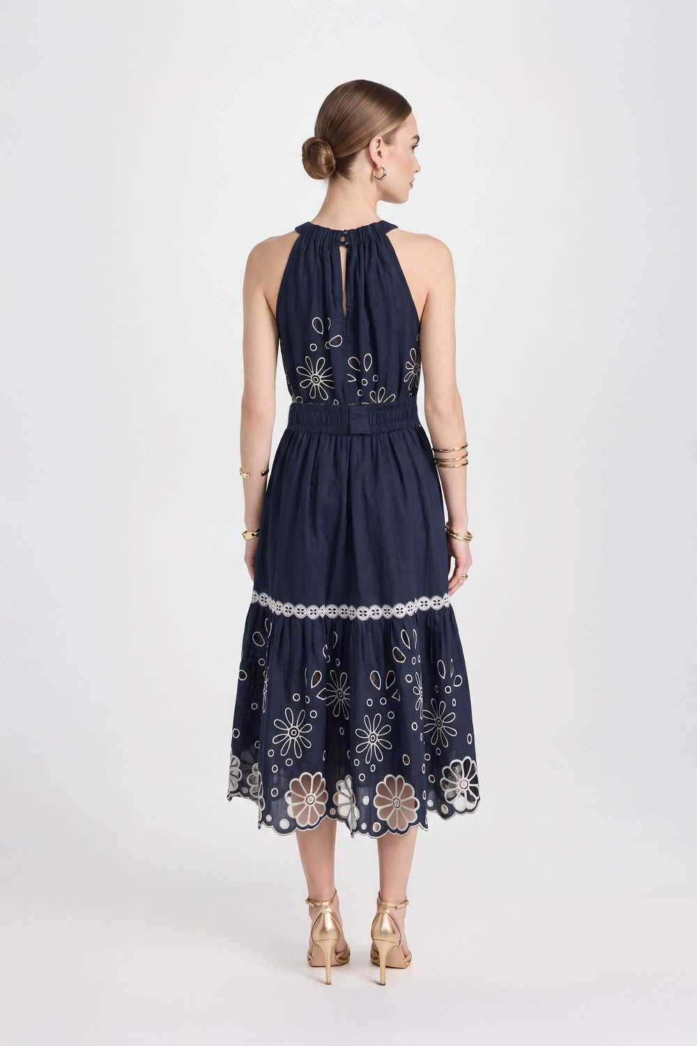 Olimpia Halter Embroidered Midi Vestido 526201 MAR - Reina Diaz