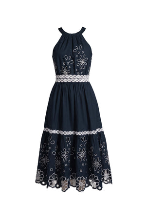 Olimpia Halter Embroidered Midi Vestido 526201 MAR - Reina Diaz