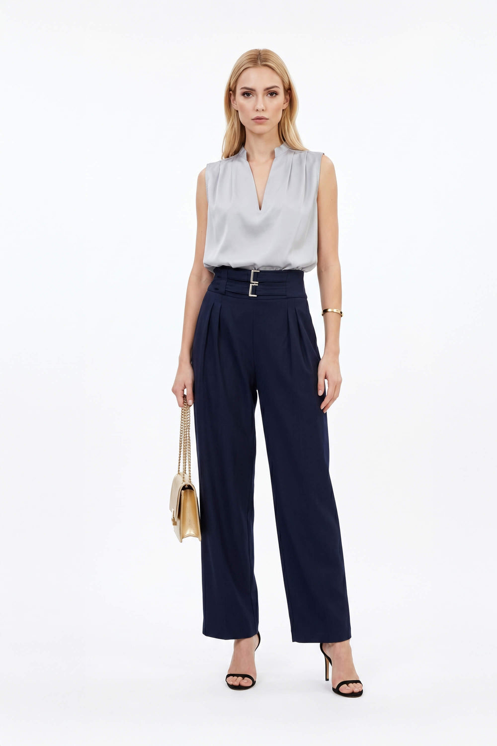 Olimpia Pleated V - Neck Blouson Top - Reina Diaz