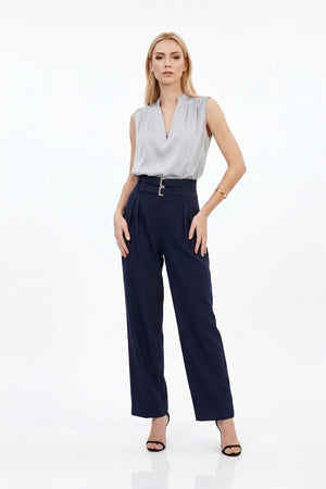 Olimpia Pleated V - Neck Blouson Top - Reina Diaz