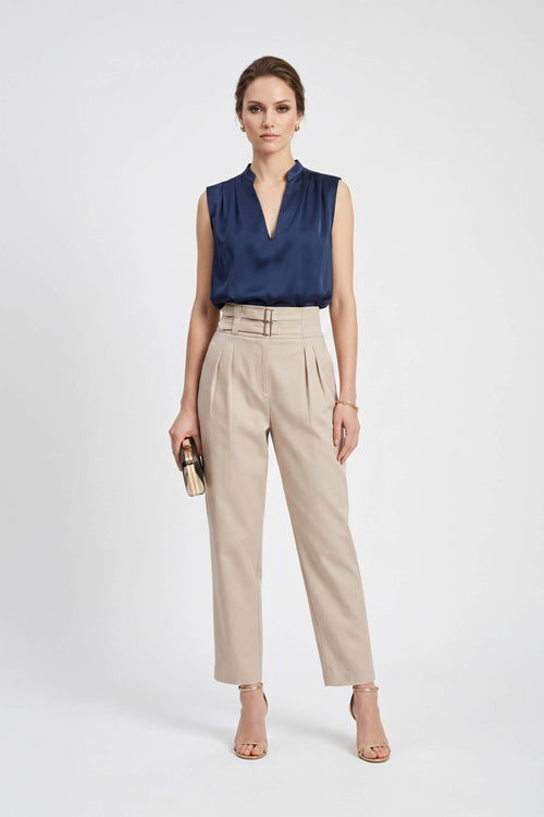 Olimpia Pleated V-Neck Blouson Top 554258 MAR - Reina Diaz