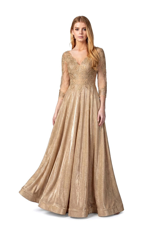 Olimpia V-Neck 3/4-Sleeve Vestido Fiesta 421452 DOR - Reina Diaz