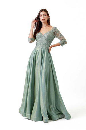 Olimpia V-Neck 3/4-Sleeve Vestido Fiesta 421452 SAG - Reina Diaz
