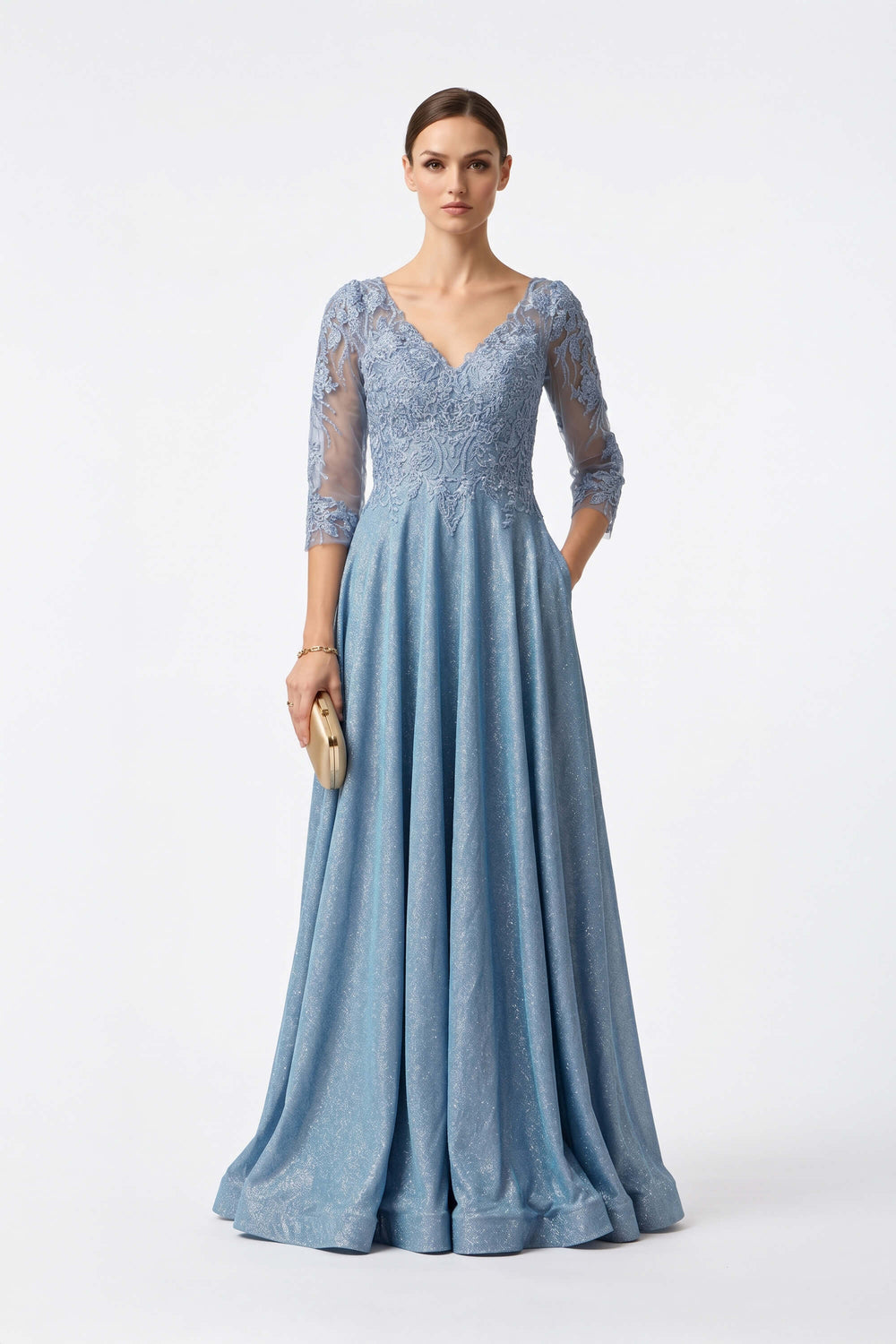 Olimpia V-Neck 3/4-Sleeve Vestido Fiesta - Reina Diaz