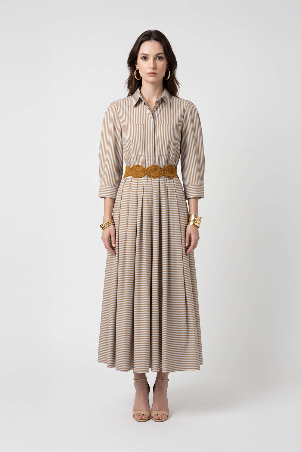 Olivia Belted Striped Shirt Maxi Vestido 723127 DEN - Reina Diaz