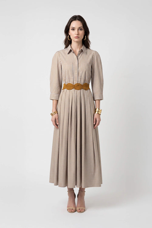 Olivia Belted Striped Shirt Maxi Vestido 723127 DEN - Reina Diaz
